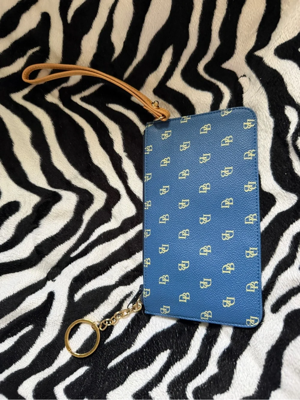Dooney & Bourke Blue Monogram Wristlet with Gold Accents
